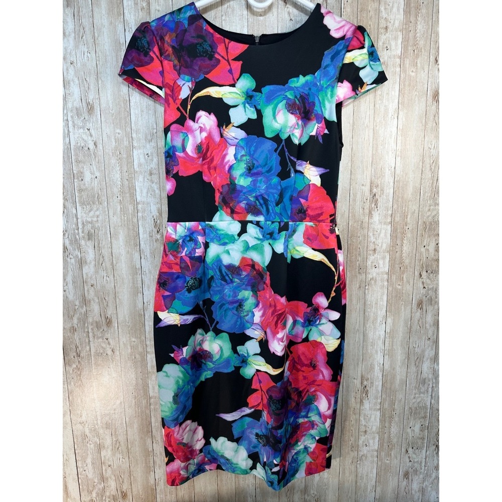 Betsey Johnson Women's Floral Print Sheath Midi Dress Black‎ Vivid Size 6
